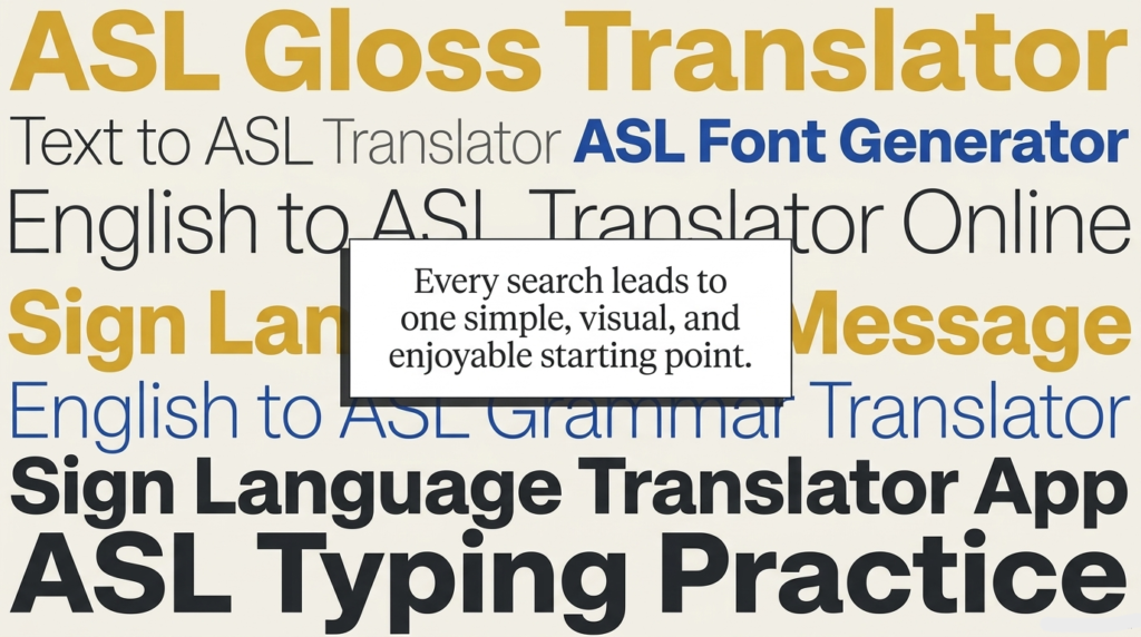 ASL text design, ASL gloss typing tool, ASL typing, ASL font design, ASL image generator, ASL gloss translator, sign language design, English to ASL, deaf content creation, free ASL design tool.