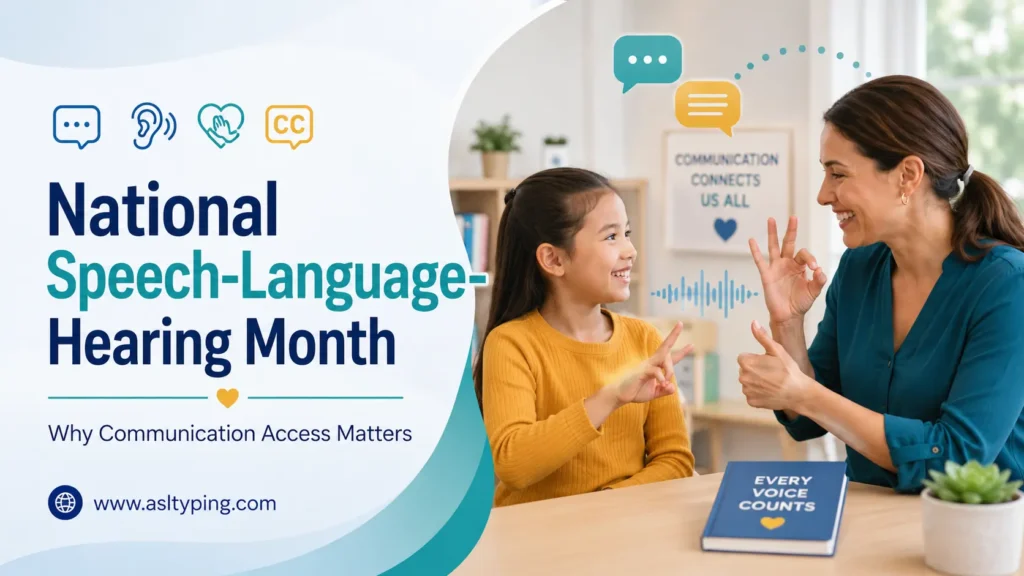 National Speech-Language-Hearing Month with ASL signs, Deaf inclusion, and communication access tools
